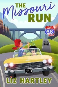 Cover of Missouri Run. Two women in yellow convertible being pursued by a black car.